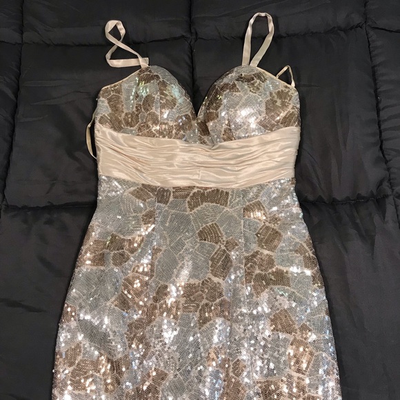 Formal Prom Dress Gown Sequin Gold and Sliver Cire - Picture 5 of 11